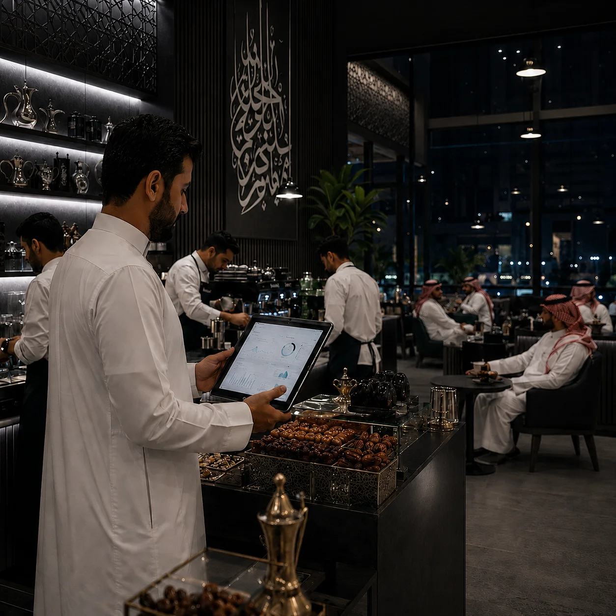 صاحب مطعم يراجع أداء التسويق